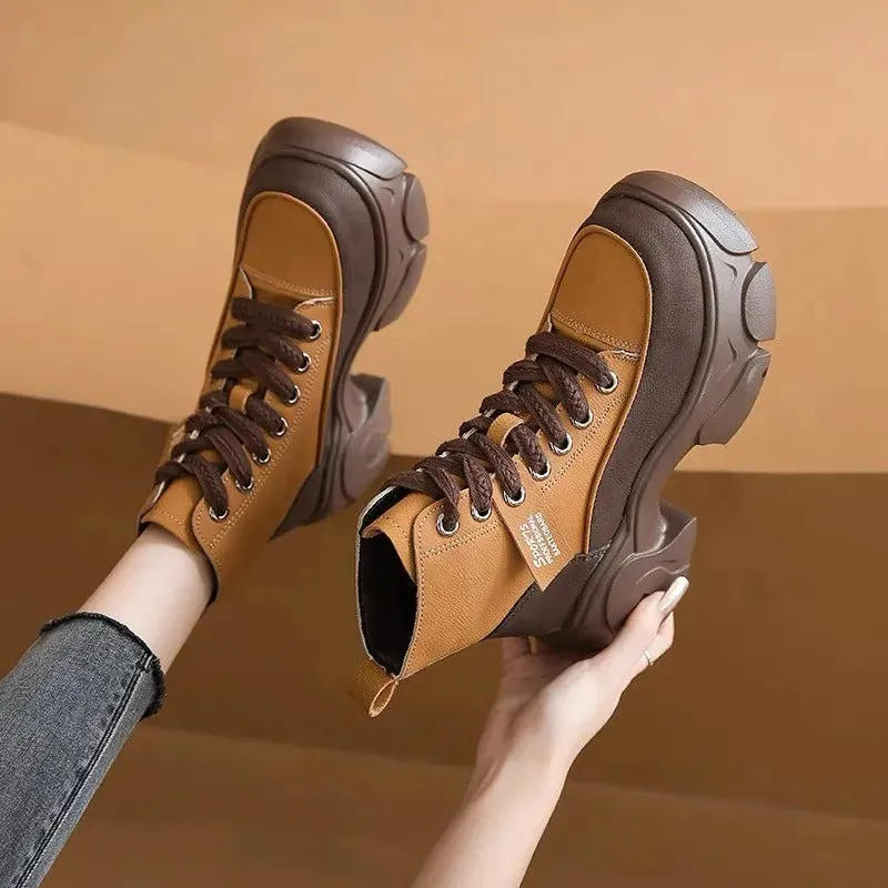 Ashore Shop Womens Outdoor Shoes Barrel Platform Increase Height Boots