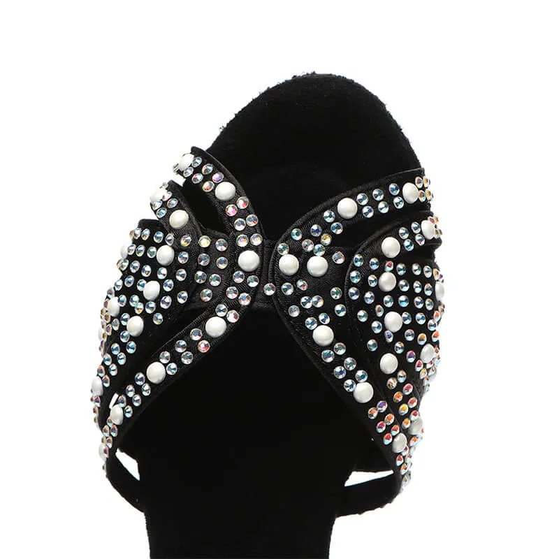 Black Satin Comfortable Heeled Latin Dance Shoes