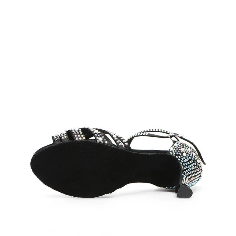 Black Satin Comfortable Heeled Latin Dance Shoes