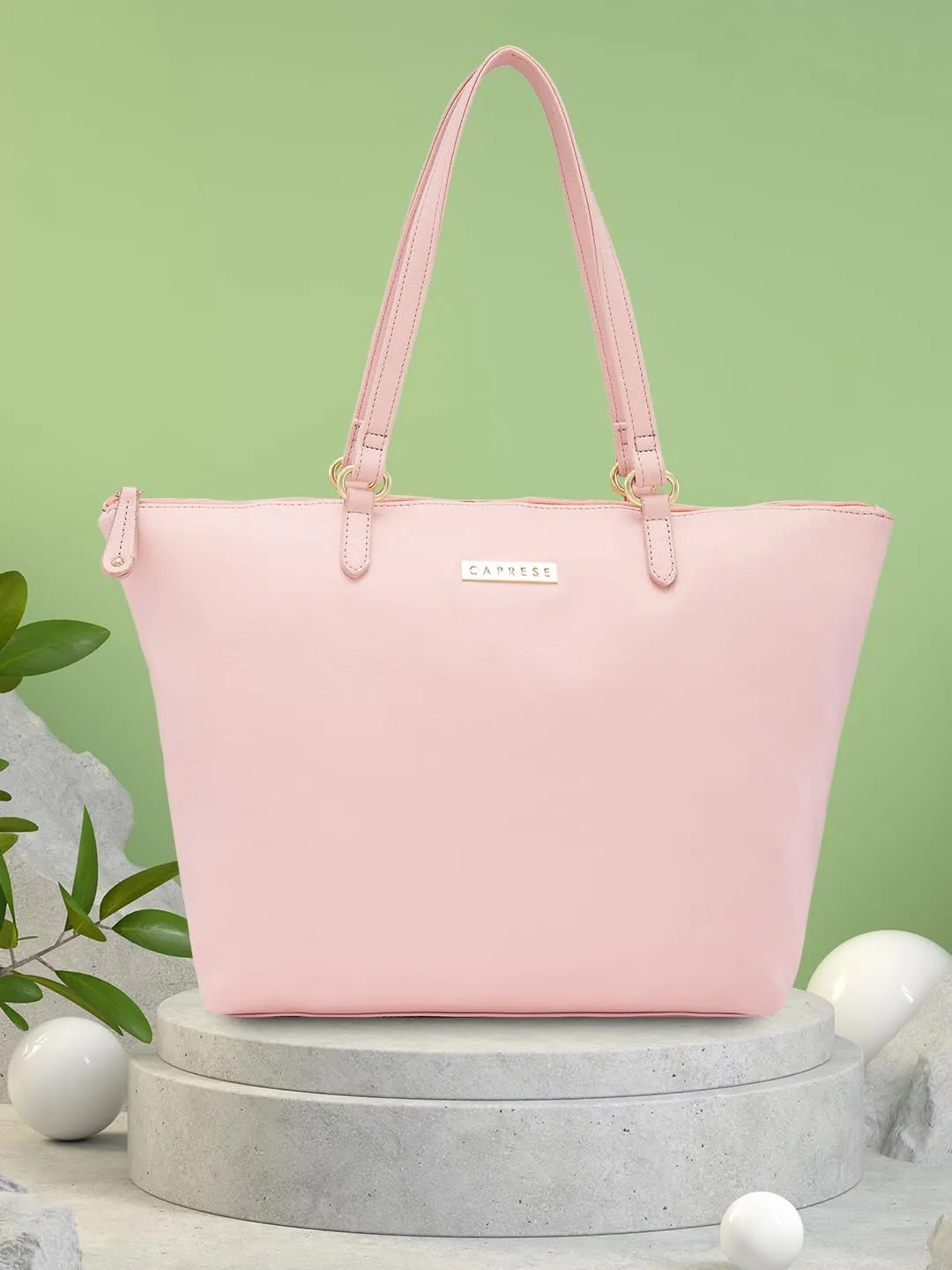 Caprese Ivy Tote Bag, Large-Peach | Stylish Handbag for Women | Spacious, Versatile Office & Daily Essentials Tote | Top Zip Closure