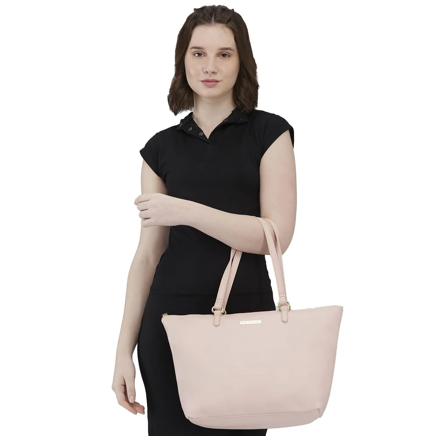 Caprese Ivy Tote Bag, Large-Peach | Stylish Handbag for Women | Spacious, Versatile Office & Daily Essentials Tote | Top Zip Closure
