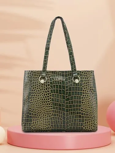 Caprese Miranda Tote Bag, Large-Green | Stylish Handbag for Women | Spacious, Versatile Office & Daily Essentials Tote | Top Zip Closure