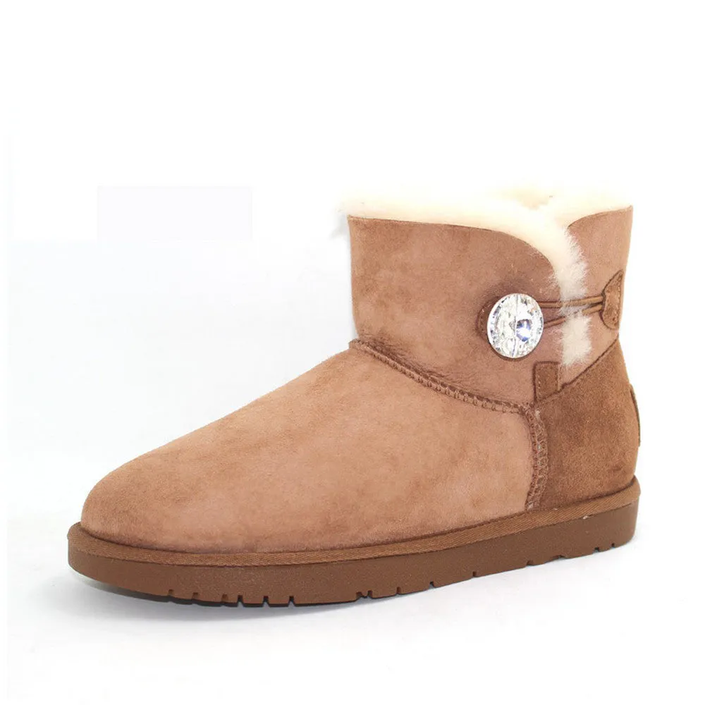 Classic Crystal Button Ankle Ugg Boot - Chestnut