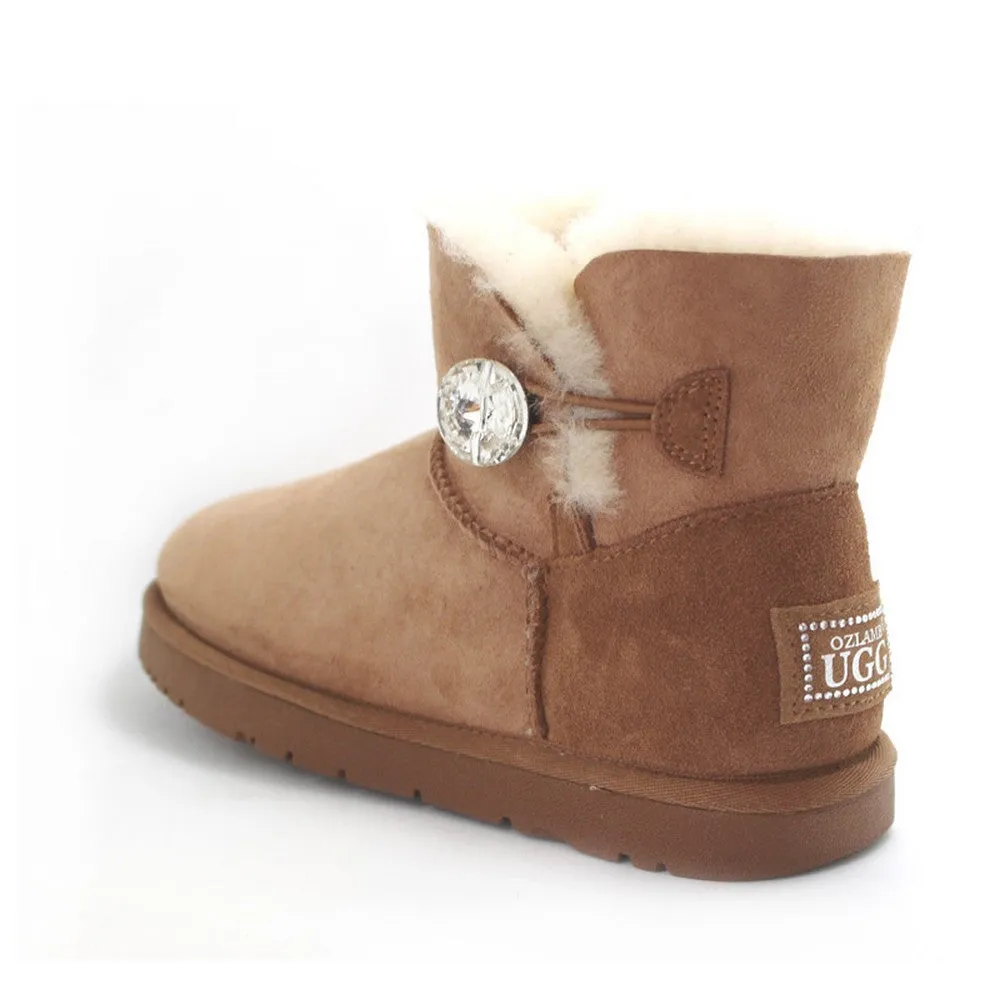 Classic Crystal Button Ankle Ugg Boot - Chestnut