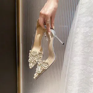 Pearl Transparent Gemstone Heels