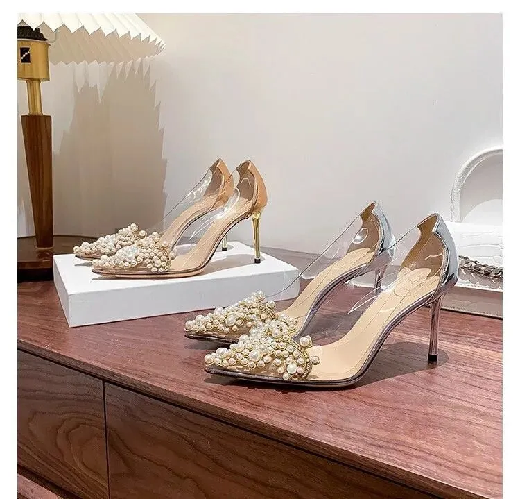 Pearl Transparent Gemstone Heels