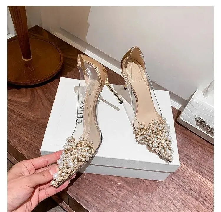 Pearl Transparent Gemstone Heels