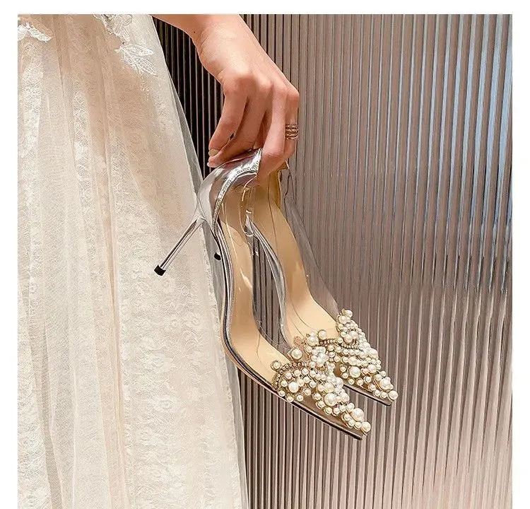 Pearl Transparent Gemstone Heels