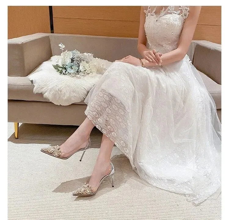 Pearl Transparent Gemstone Heels