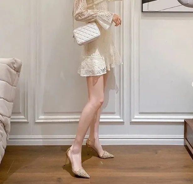 Pearl Transparent Gemstone Heels