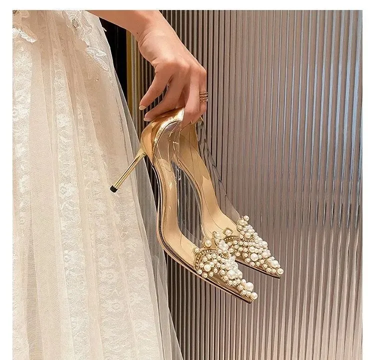Pearl Transparent Gemstone Heels