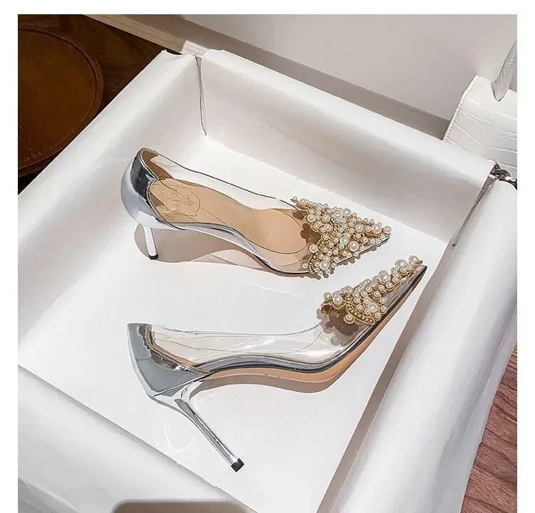 Pearl Transparent Gemstone Heels