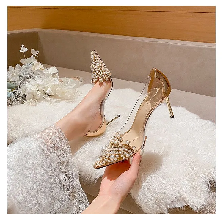 Pearl Transparent Gemstone Heels