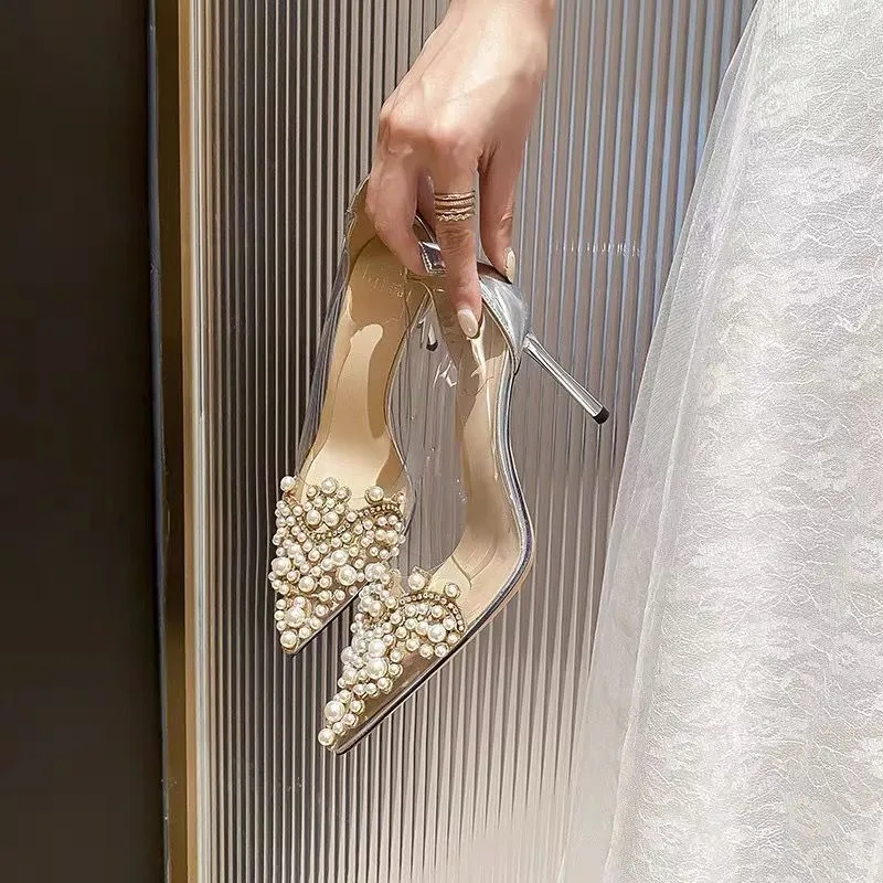 Pearl Transparent Gemstone Heels