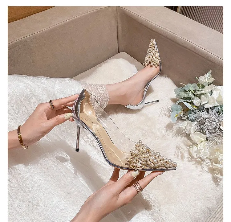 Pearl Transparent Gemstone Heels