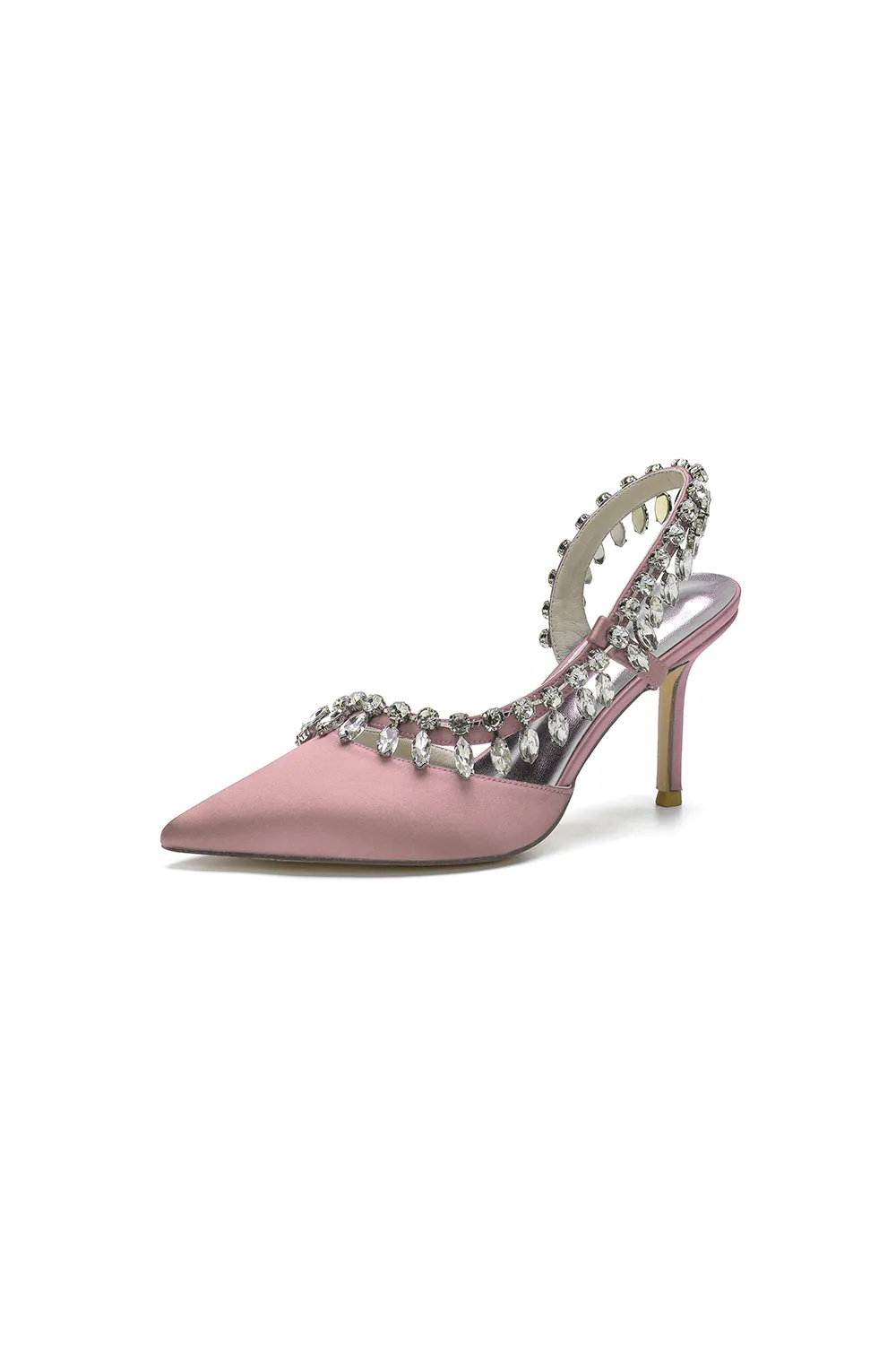 Pointed Toe Heels With Crystal Slingback Strap