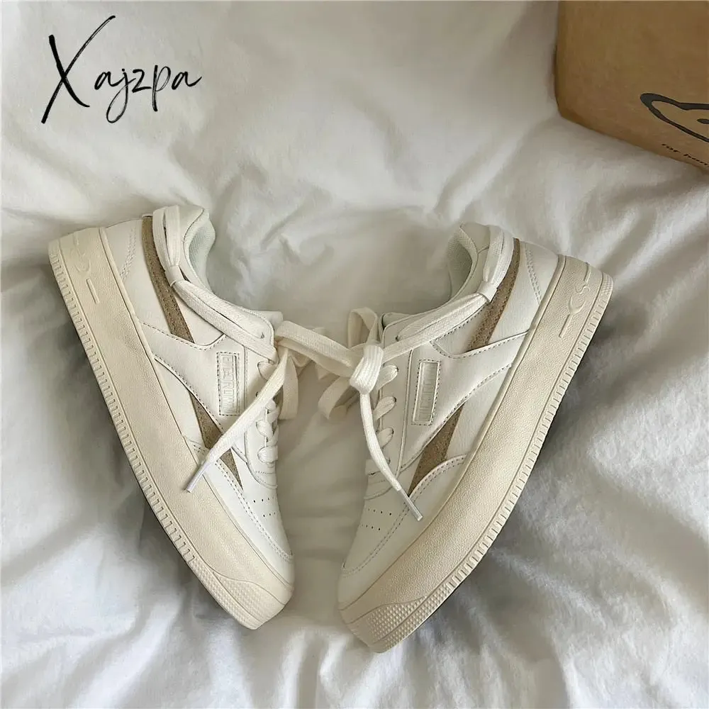 Xajzpa - 2023 Brand Leather Women's Sneakers White Platform Woman Sports Sneakers Female Vulcanized Shoes Sneakers Casual Ladies Trainers