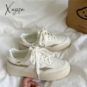 Xajzpa - 2023 Brand Leather Women's Sneakers White Platform Woman Sports Sneakers Female Vulcanized Shoes Sneakers Casual Ladies Trainers